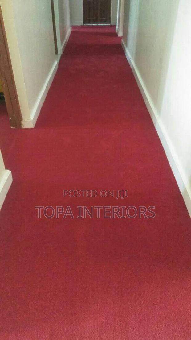 Maroon Floor Insulation Office Corridor Carpets Installation - main view
