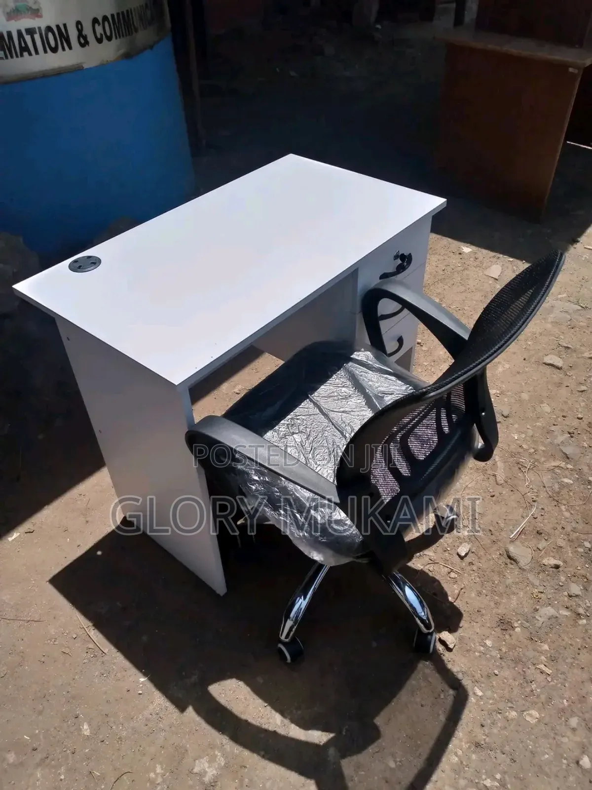 White Office Home Desk and Mesh Chair