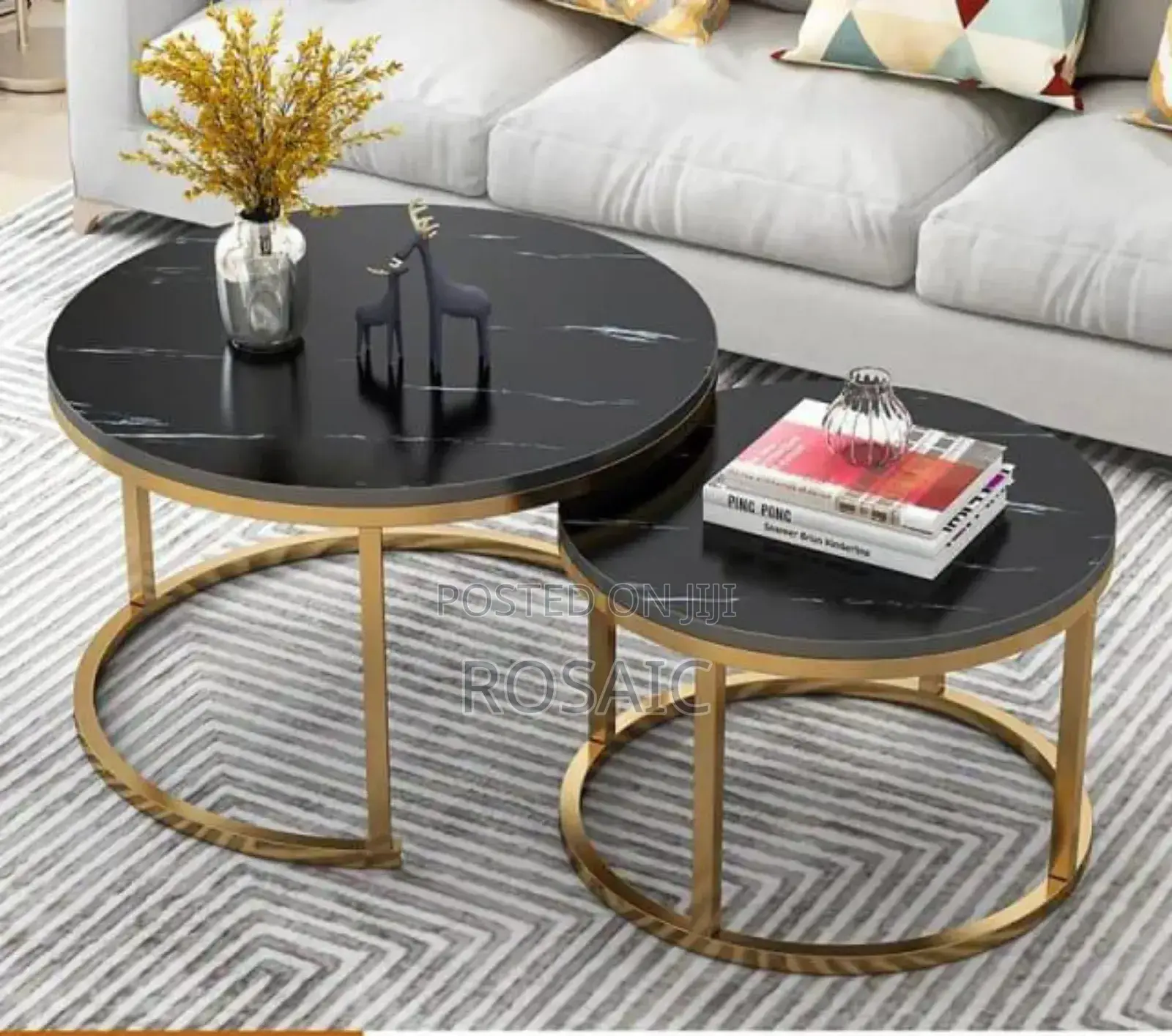 Black Nesting Coffee Table Marble Effect (Mdf)