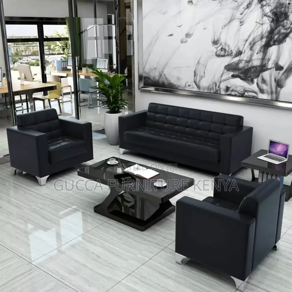 Sofas: Quality Leather 5-Seater Reception Office Sofa