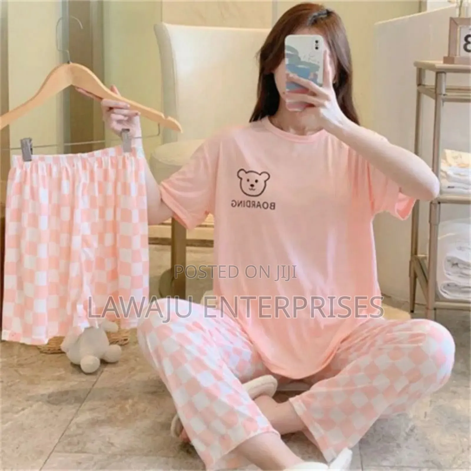3pc Peach Ladies Cotton Pajamas