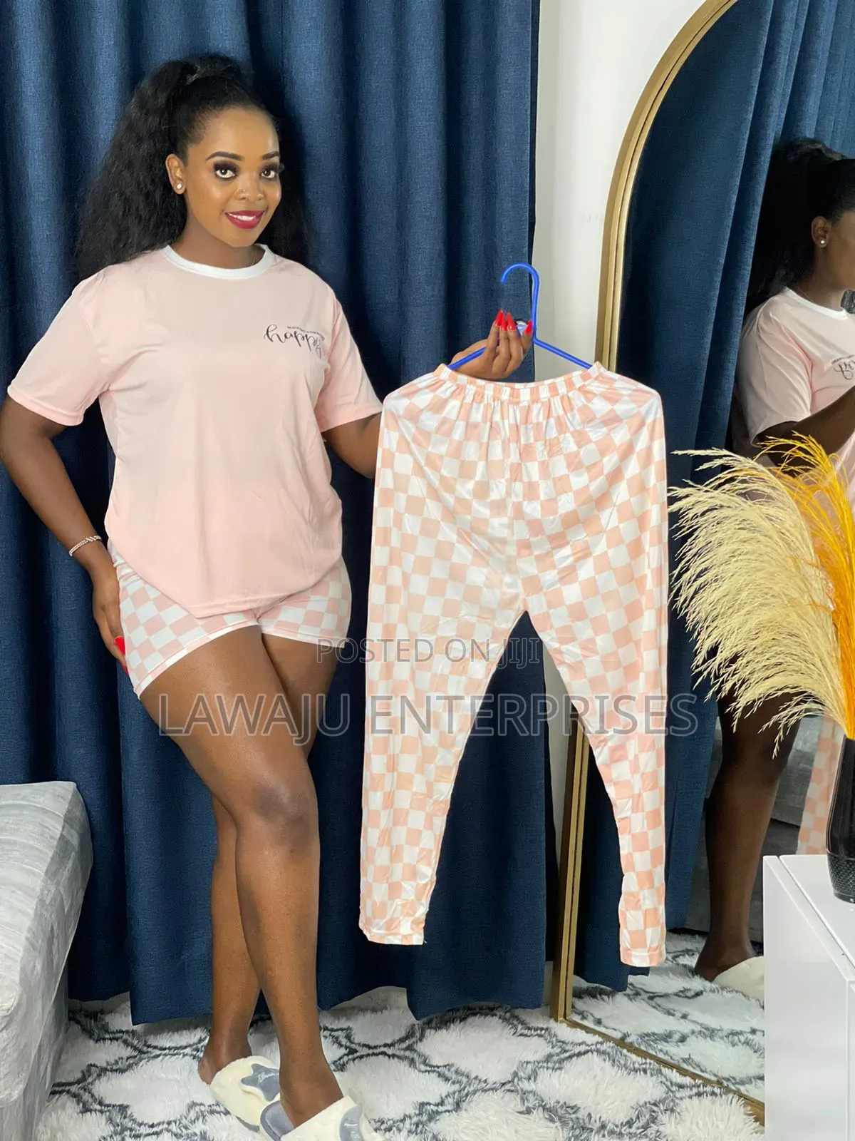 3pc Peach Ladies Cotton Pajamas