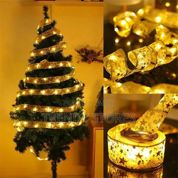 Gold Ribbon Fairy Light Christmas Tree Decor