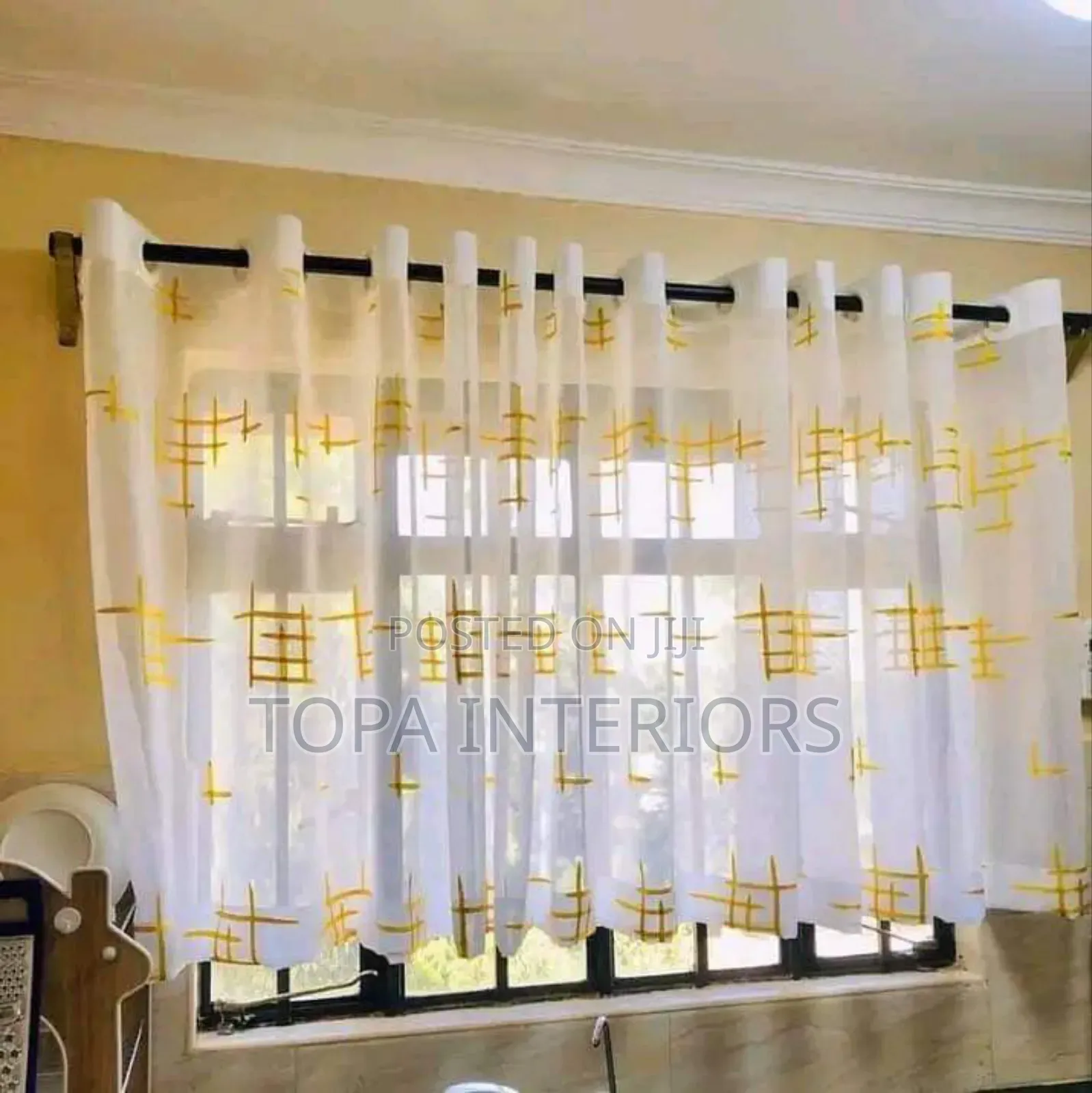 Standard Kitchen Window Curtains White With Yellow Patterns