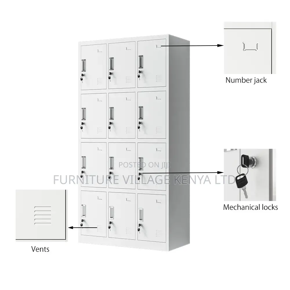 Storage Cabinets; 12-Locker Steel Industrial Staff Cabinet