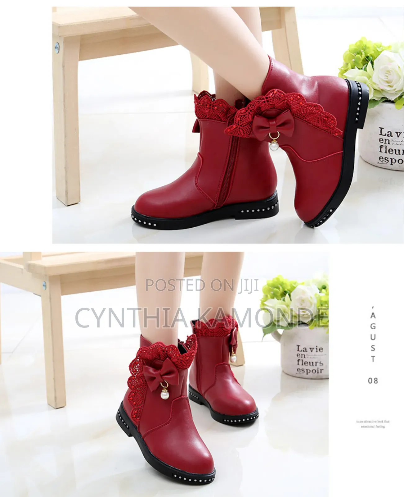 Black, Pink, Red Fancy Kids Boots Size 27-37