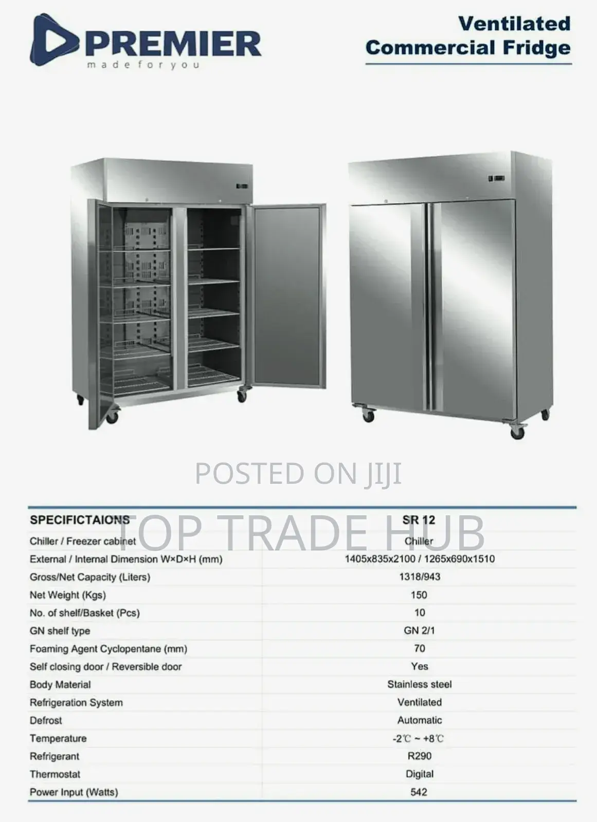 Premier Ventilated Commercial Fridge/Chiller 943L