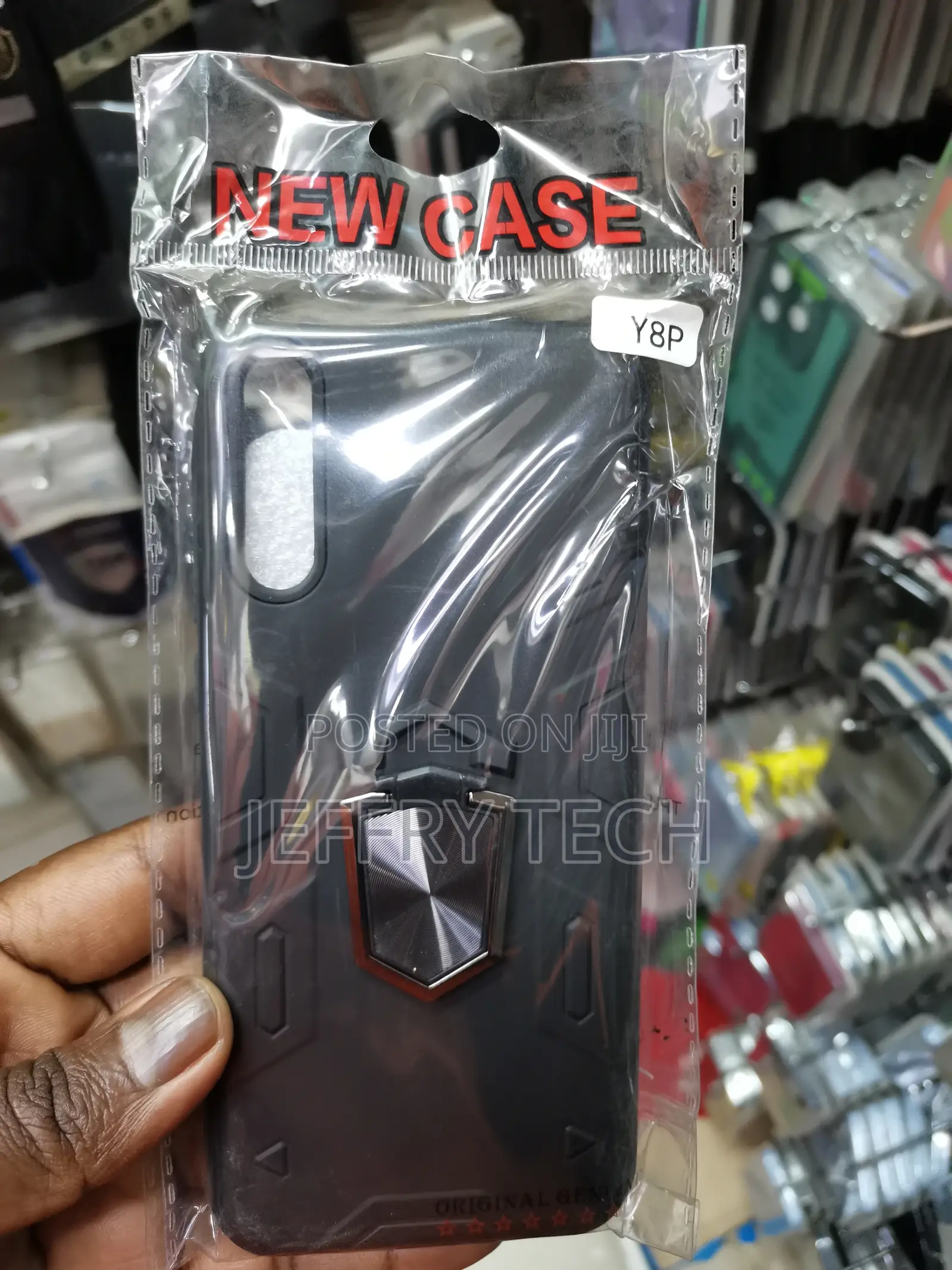 Huawei Y8P Case Ring,Hybrid Kickstand Case-Black