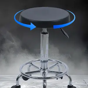 Home Chairs: Simple Style Black Calfskin Round Bar Stool