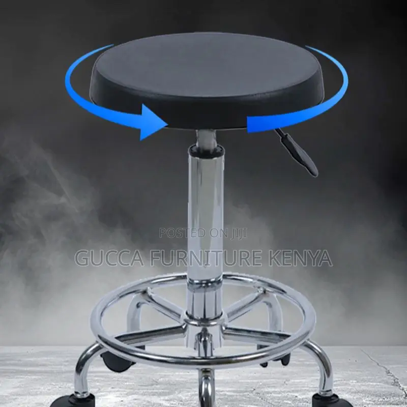 Home Chairs: Simple Style Black Calfskin Round Bar Stool