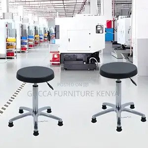 Home Chairs: Simple Style Black Calfskin Round Bar Stool