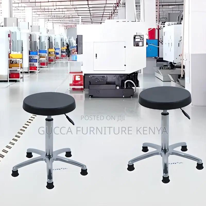 Home Chairs: Simple Style Black Calfskin Round Bar Stool