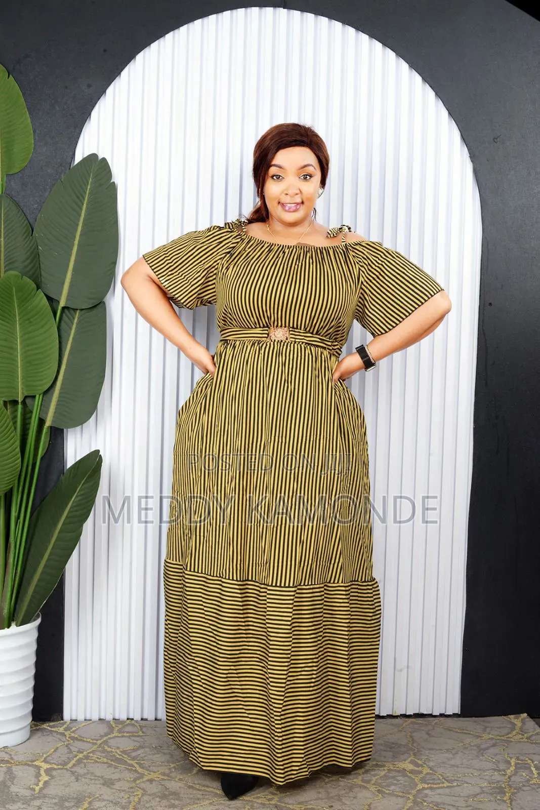 Designer Long Wedding/Church Stripes Dresses