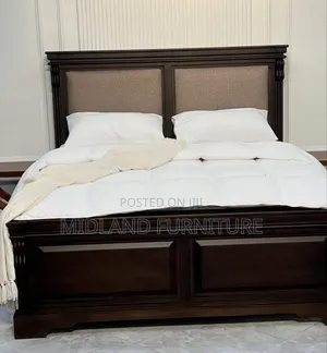 Wooden Queen Bed With Fabric Uphostery