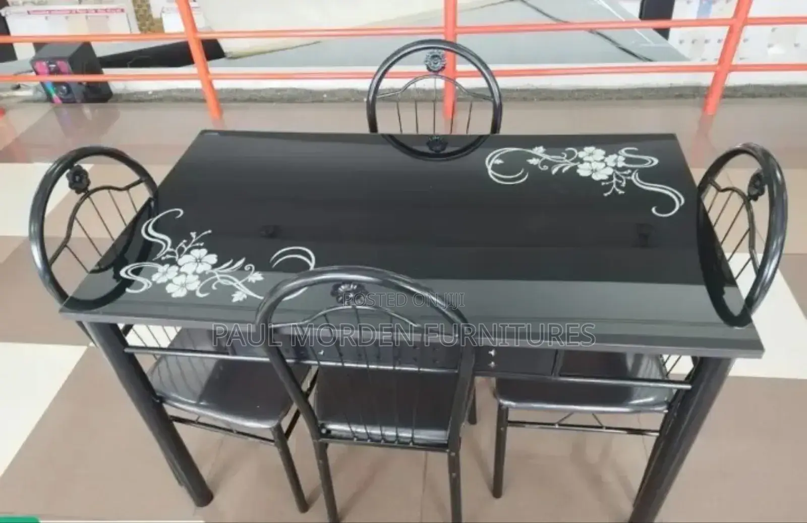 Black Dining Table With Four Dining Chairs