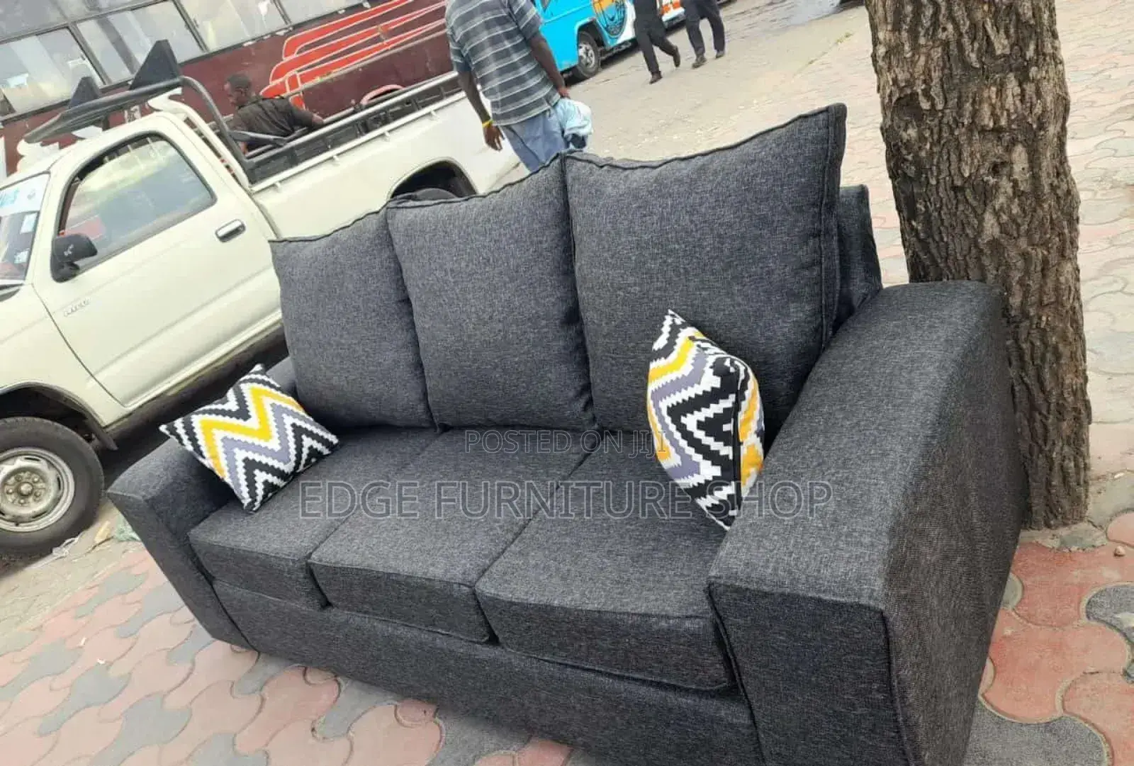 Plain Grey Three Seater Sofa Set on Sale