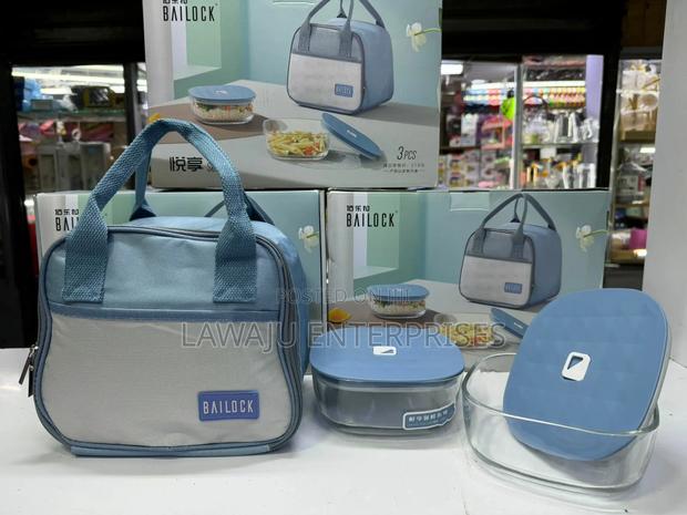 3pcs Blue Insulated Lunch Bag - main view