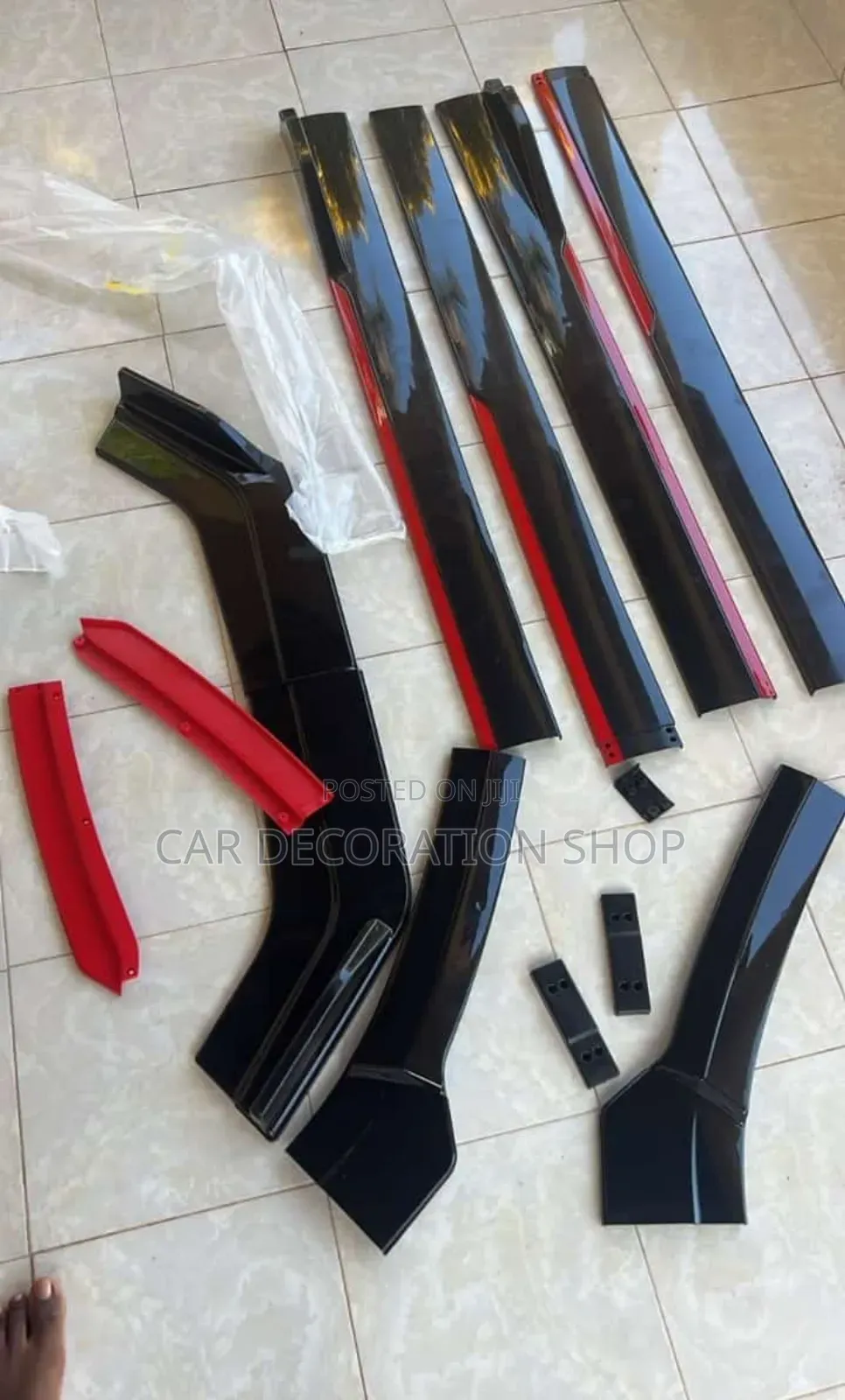 Gloss Black With Red Extension Part Bumper Lip Side Skirt