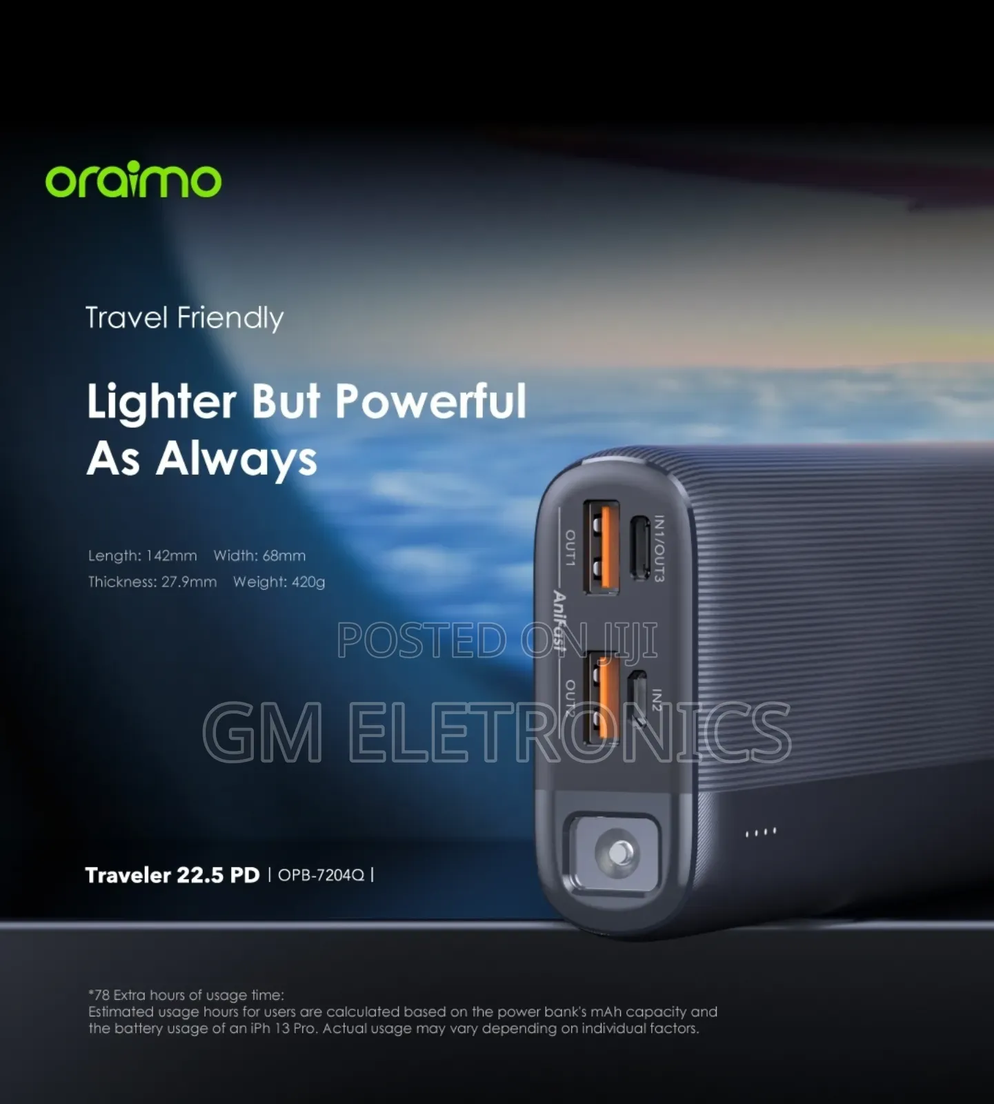 20000mah Fast Charging 22.5W Oraimo OPB-7204Q Power Bank.