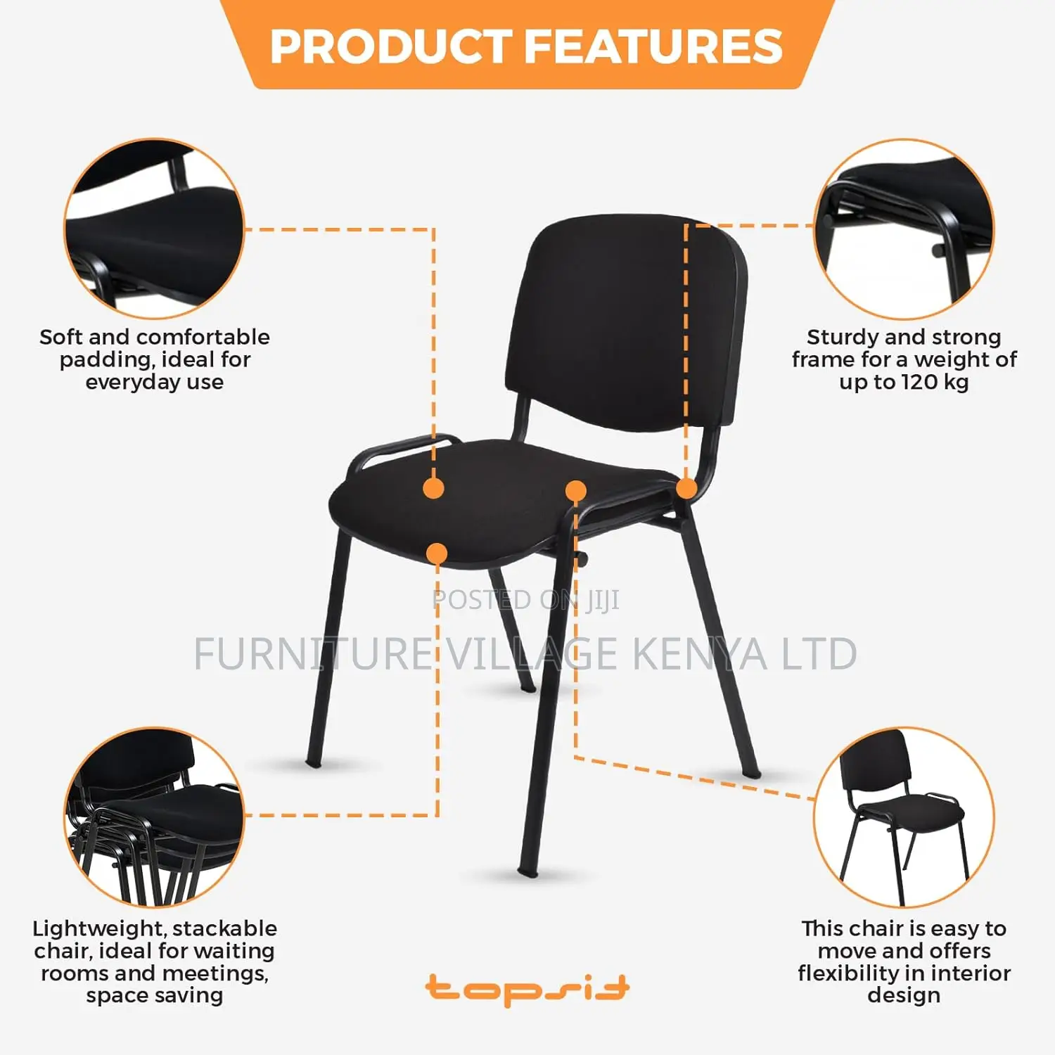 Office Chair: Stackable Visitor's Chair With Metal Frame