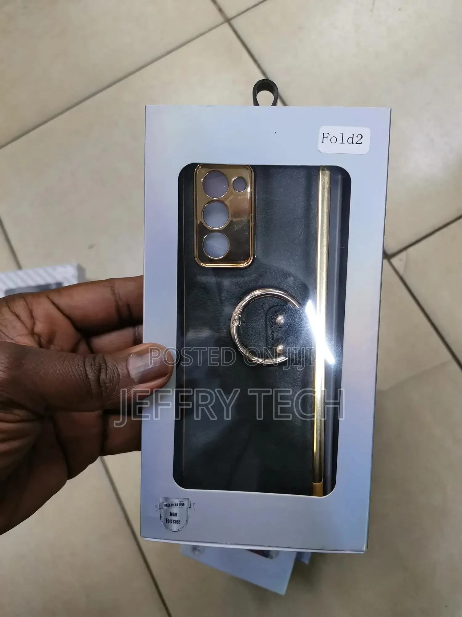 Electroplated Leather Case, Ring for Galaxy Z Fold2-Black