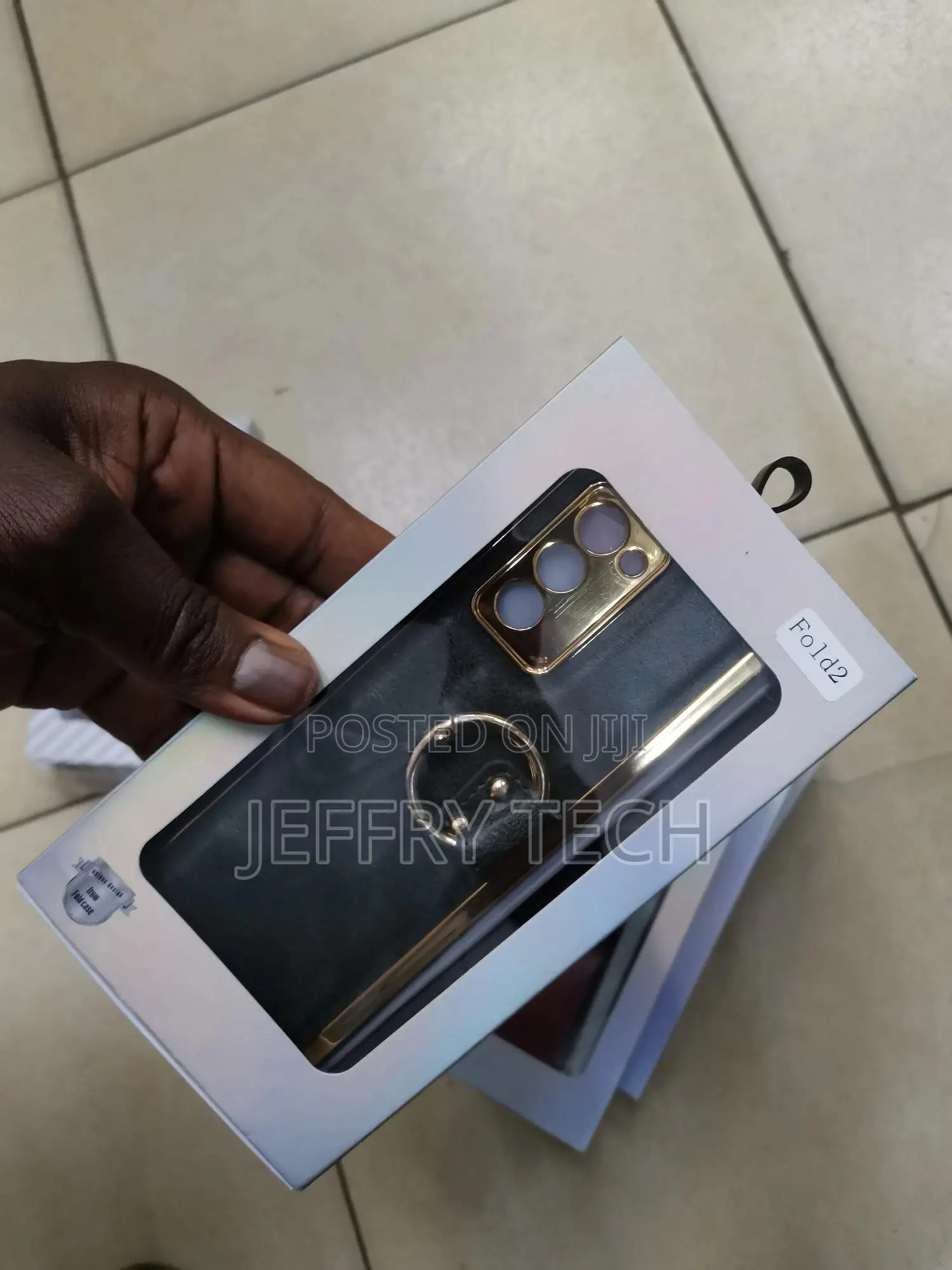 Electroplated Leather Case, Ring for Galaxy Z Fold2-Black