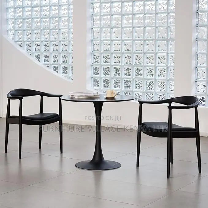 Dining Table: Round Black Marble Dining Table