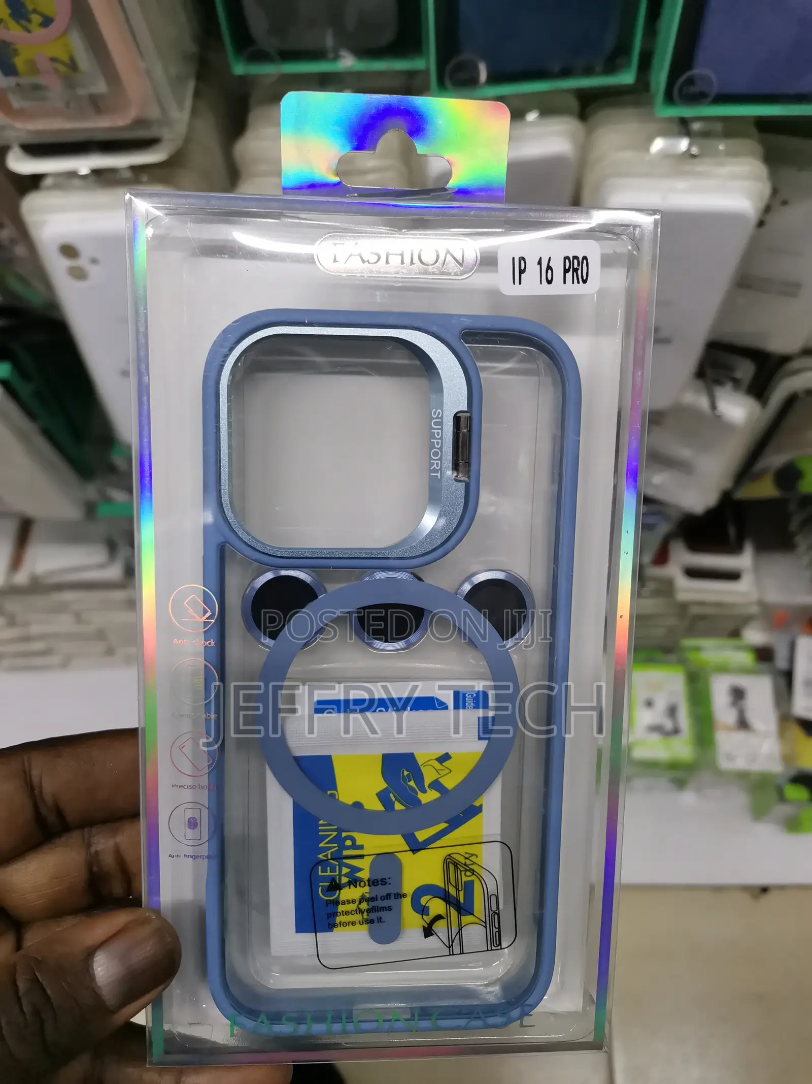Magsafe Clear Case for 16 Pro With Lens Protector-Blue Edges