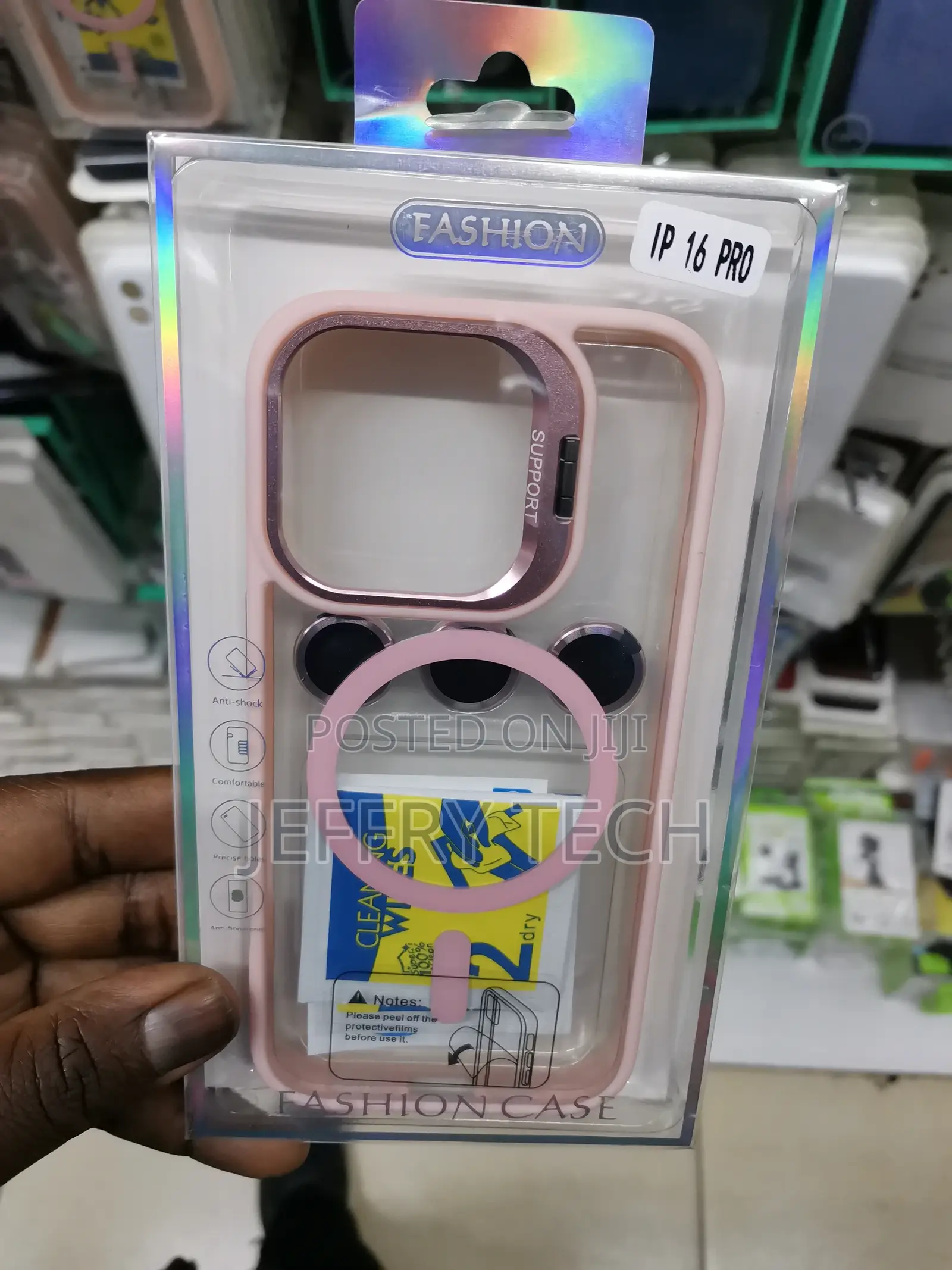 Magsafe Clear Case for 16 Pro With Lens Protector-Pink Edges
