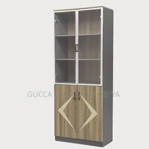 Cabinets:2-Door Glass Wooden Storage Office Cabinet