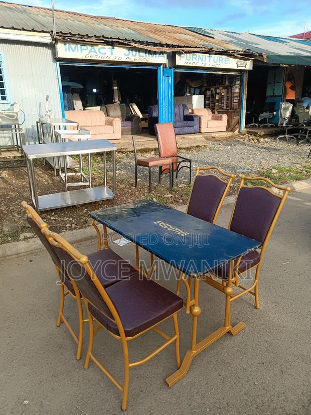 Restaurant Set, Powder Coated Gold Frame With Brown Seats.
