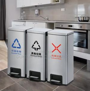 Triple Stainless Steel Pedal Dust Bins 90L