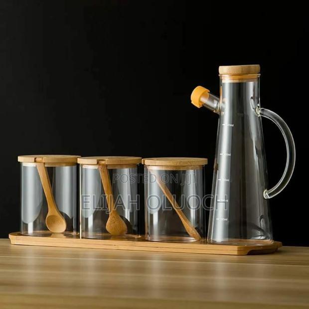 4pcs Oil Jar Set With Bamboo Stand - thumbnail 2