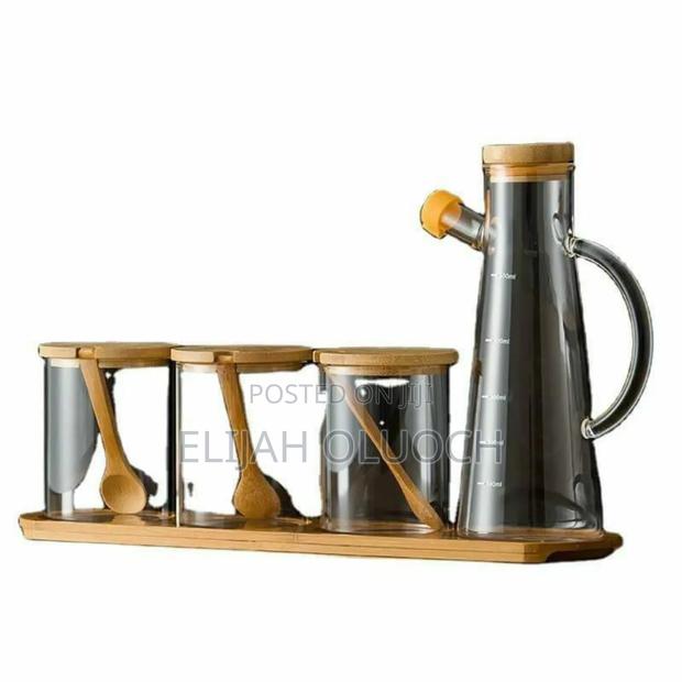 4pcs Oil Jar Set With Bamboo Stand - thumbnail 3