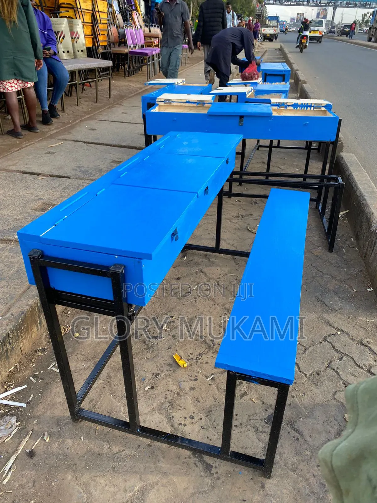 3 Drawer School Desk Blue