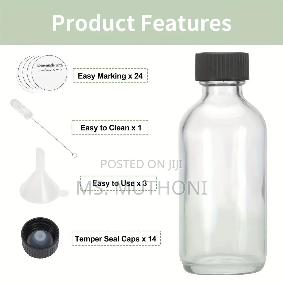 Set Of 5 Gingershots Glass Bottles + Funnel + Brush