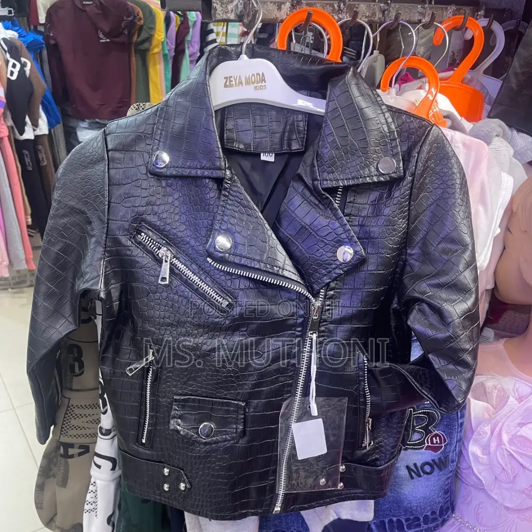 1-4 Years Kids Croc_style Black Leather Jackets