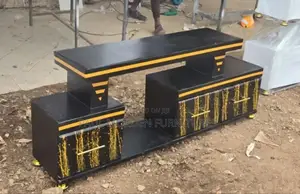 Black Tv Stands With Silver Strips and Led
