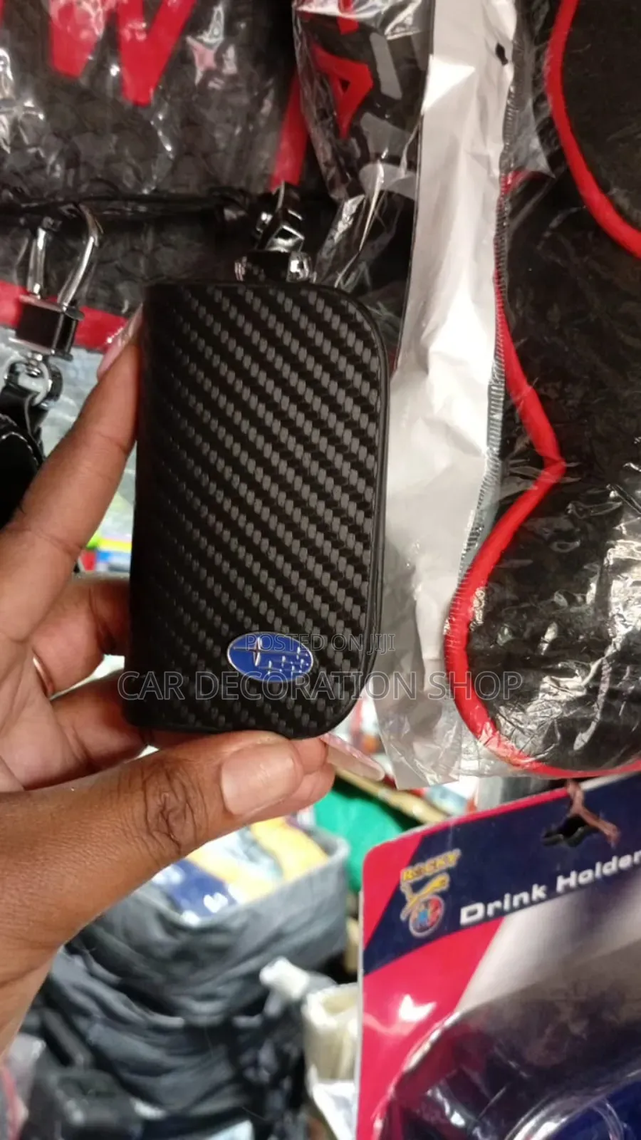 Carbon Finish Leather Subaru Car Key Pouch