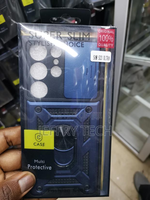 Hard Camshield Case for Galaxy S23 Ultra With Ring -Blue - thumbnail 2