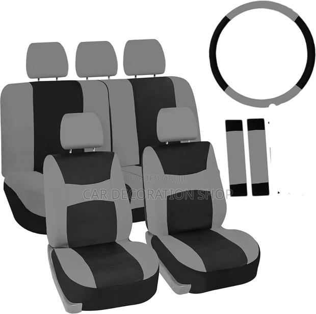 Cloth Well Fit Grey Black Seat Cover With Steering Cover
