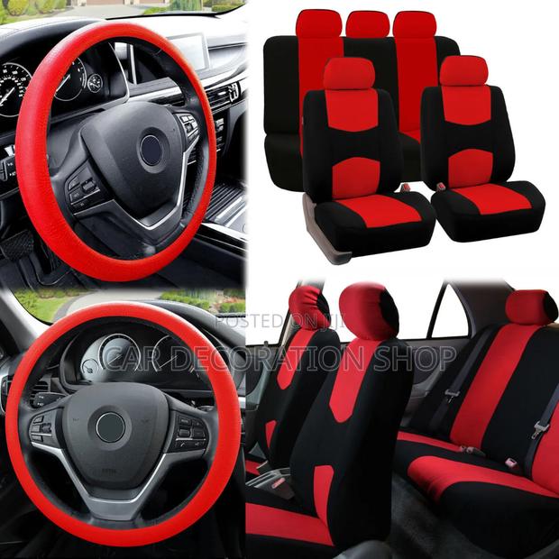 Red Black Light Breezy Flat Cloth Seat Covers - main view