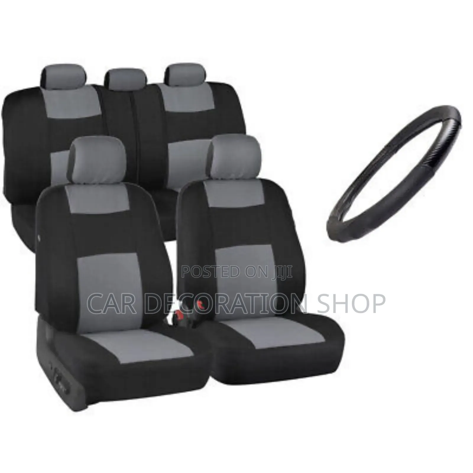 Black Grey Polyester Fabric Cloth Rear and Front Seat Covers