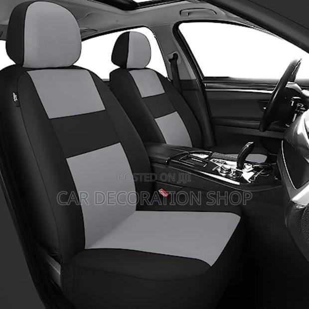 Black Grey Polyester Fabric Cloth Rear and Front Seat Covers - thumbnail 2