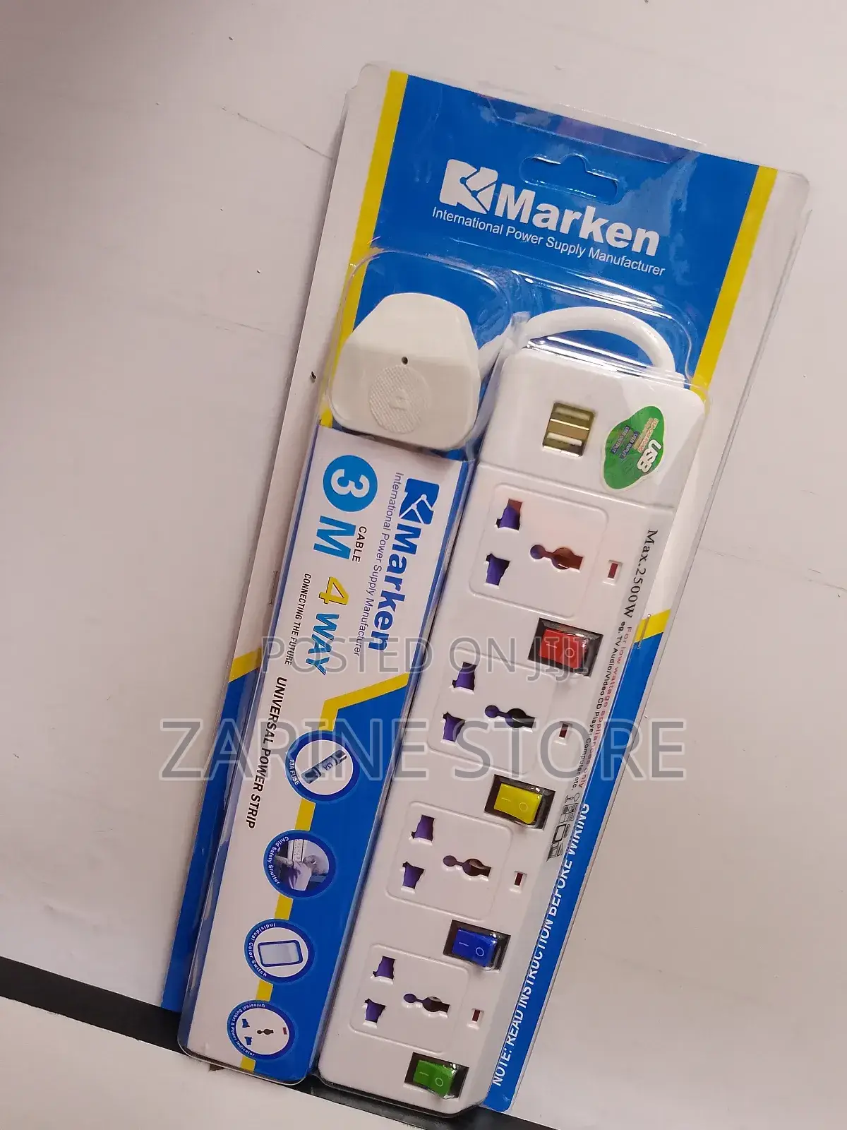 Marken Power Extension 4 Ways With 2 Usb Ports Fused 13a
