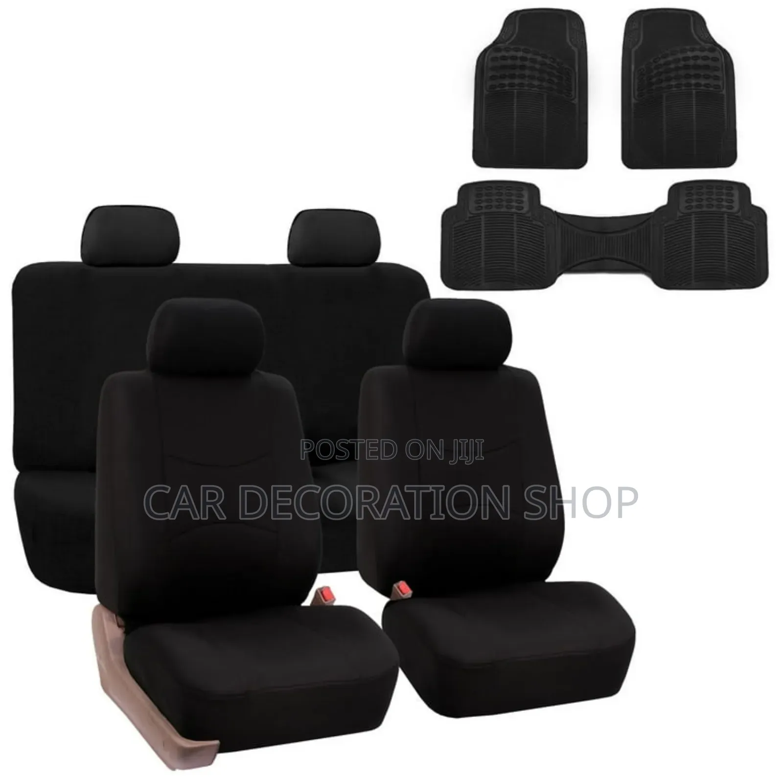 Black Cloth Seat Covers With 3pc Cojoined Mats