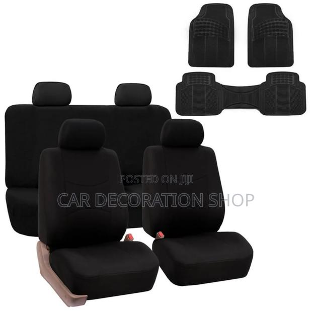 Black Cloth Seat Covers With 3pc Cojoined Mats