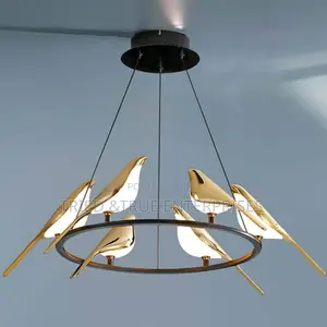 Unique LED Golden Hanging Bird Chandelier Light Warm White 8
