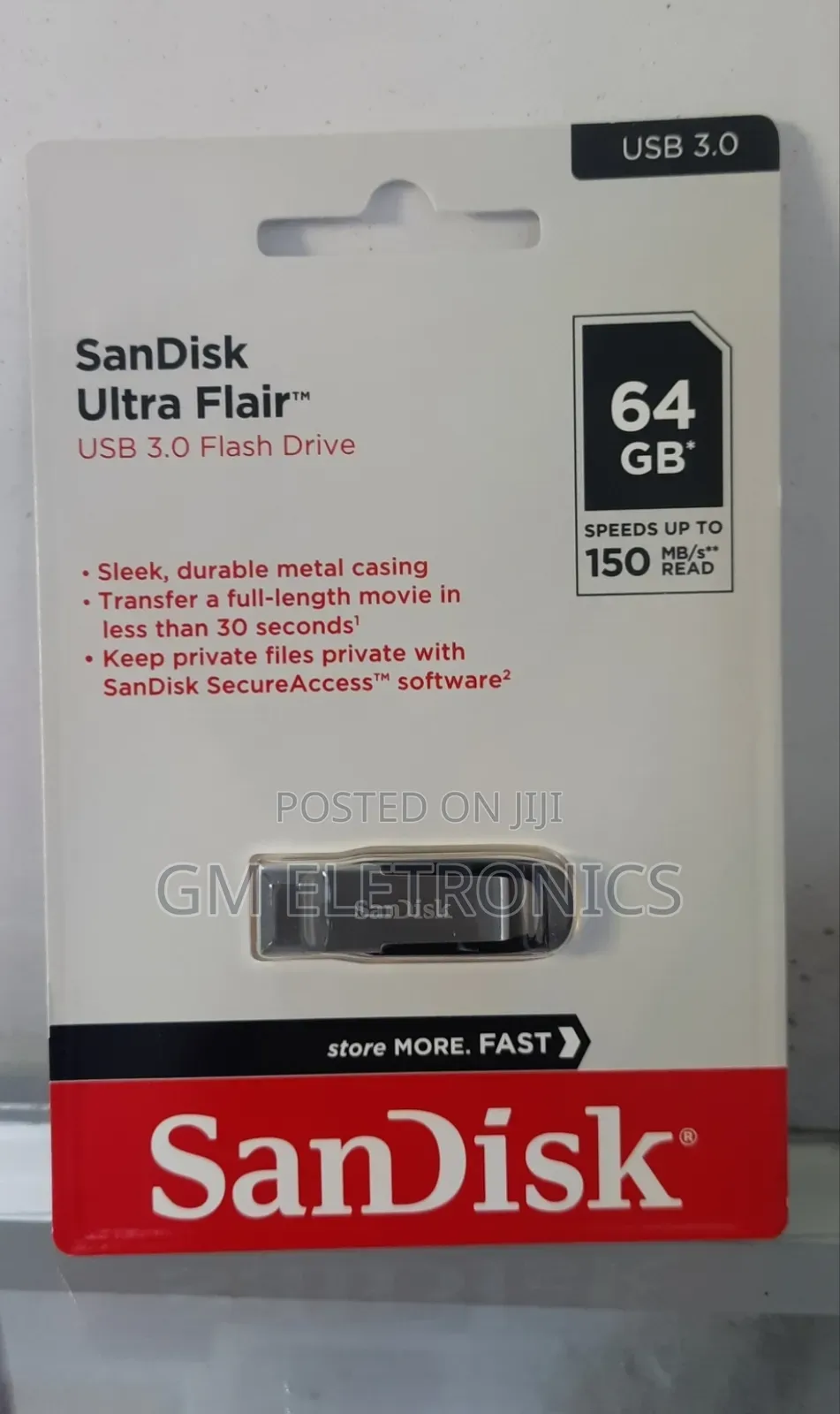64gb Usb 3.0 Ultra Flair-150mb/S Sleek Metal Case Drive.