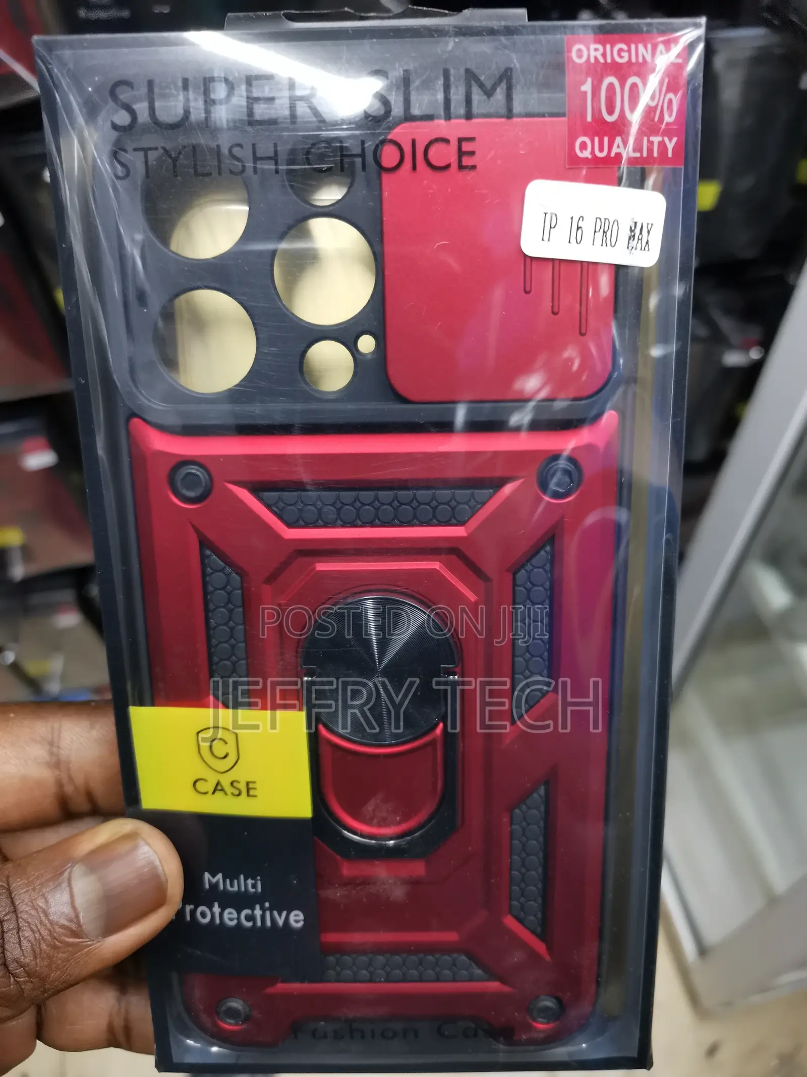 Camshield Case for iPhone 16 Pro Max With Ring Stand-Red